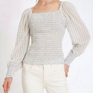 Ann Taylor Gingham Smocked Square Neck Top